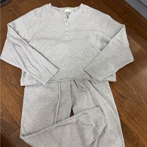 Cozy Waffle Knit Loungewear Set in Light Gray